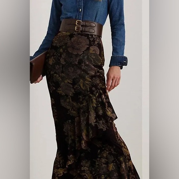 Vintage 80's Ralph Lauren 100% Wool Midi Pleated Medallion Skirt Pink Size 6 USA - Picture 12 of 12